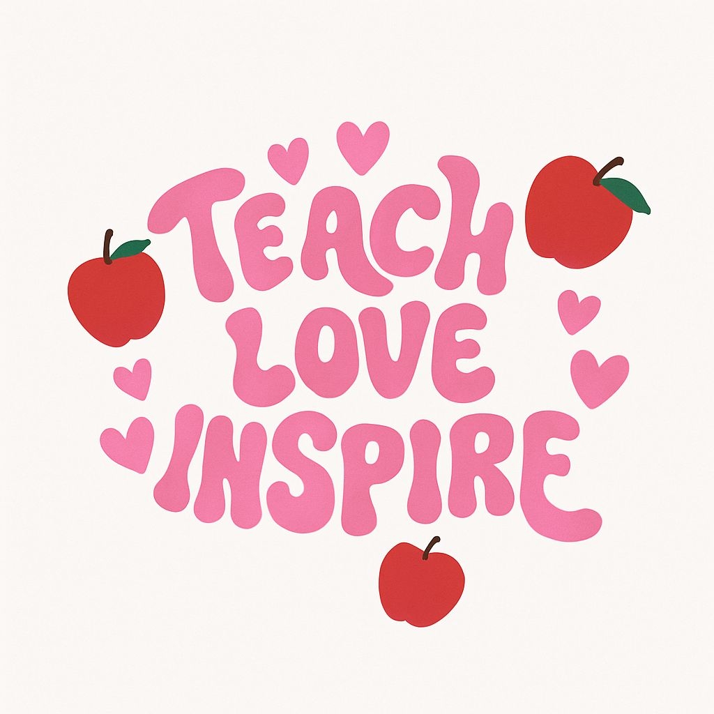 "Teach Love Inspire Motivational Quote with Hearts and Apples Sticker"