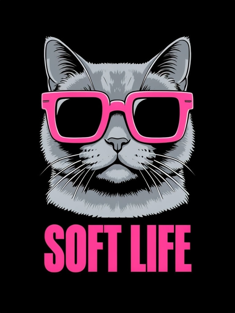 Stylish Gray Feline with Neon Pink Sunglasses T-Shirt