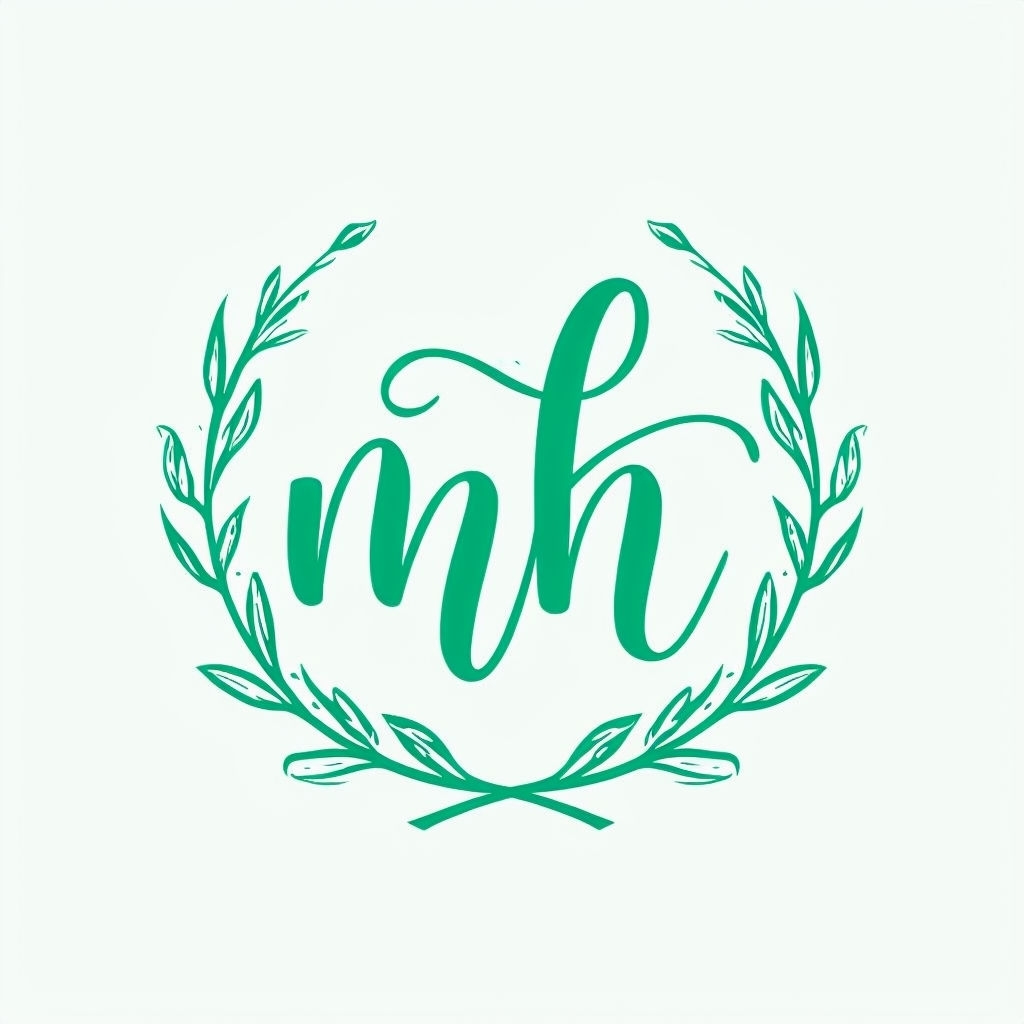 Elegant "mh" Monogram Logo with Laurel Wreath Design Monogram