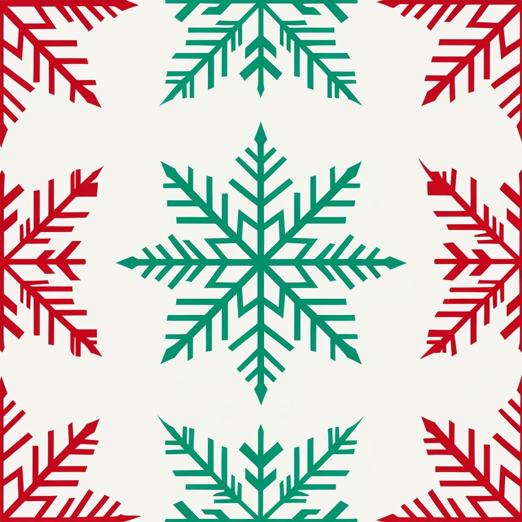 Geometric Red Green Snowflake Pattern for Festive Decor Sticker