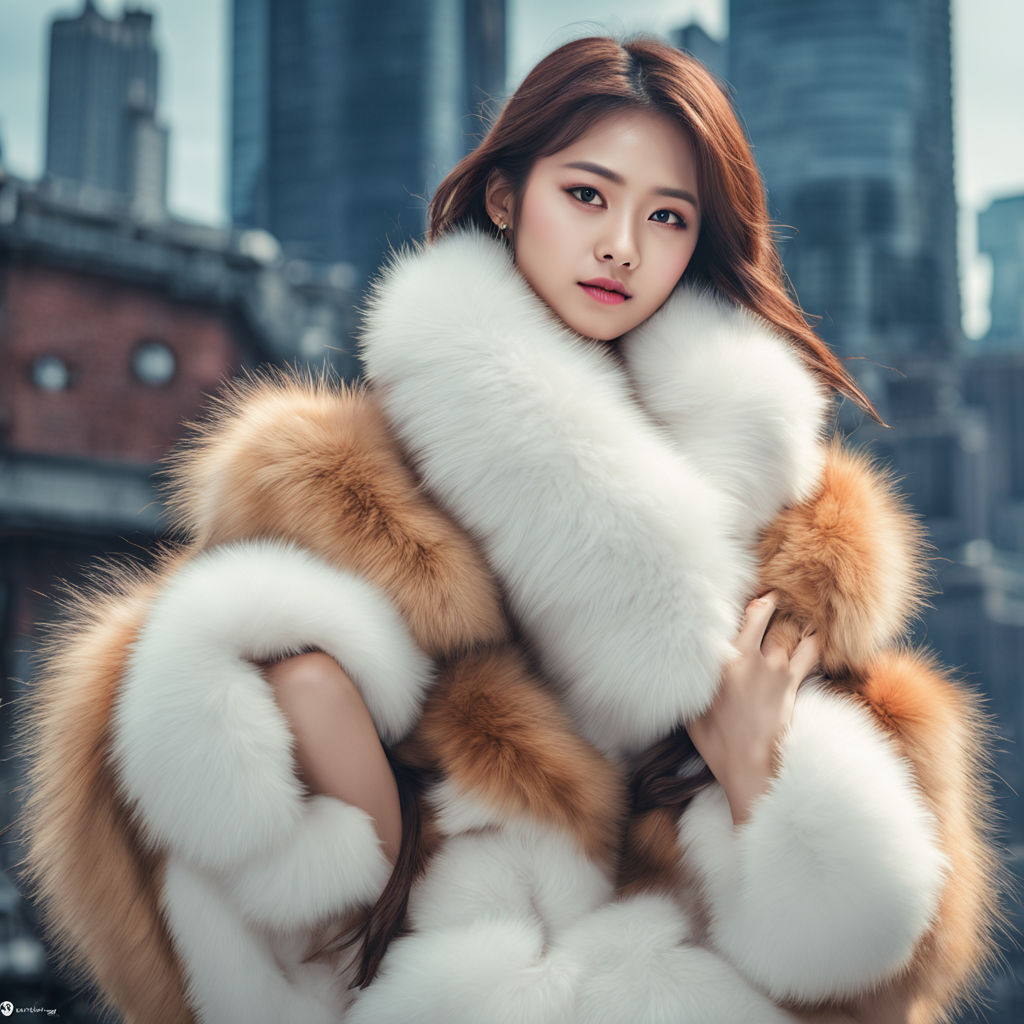 in huge fur coat