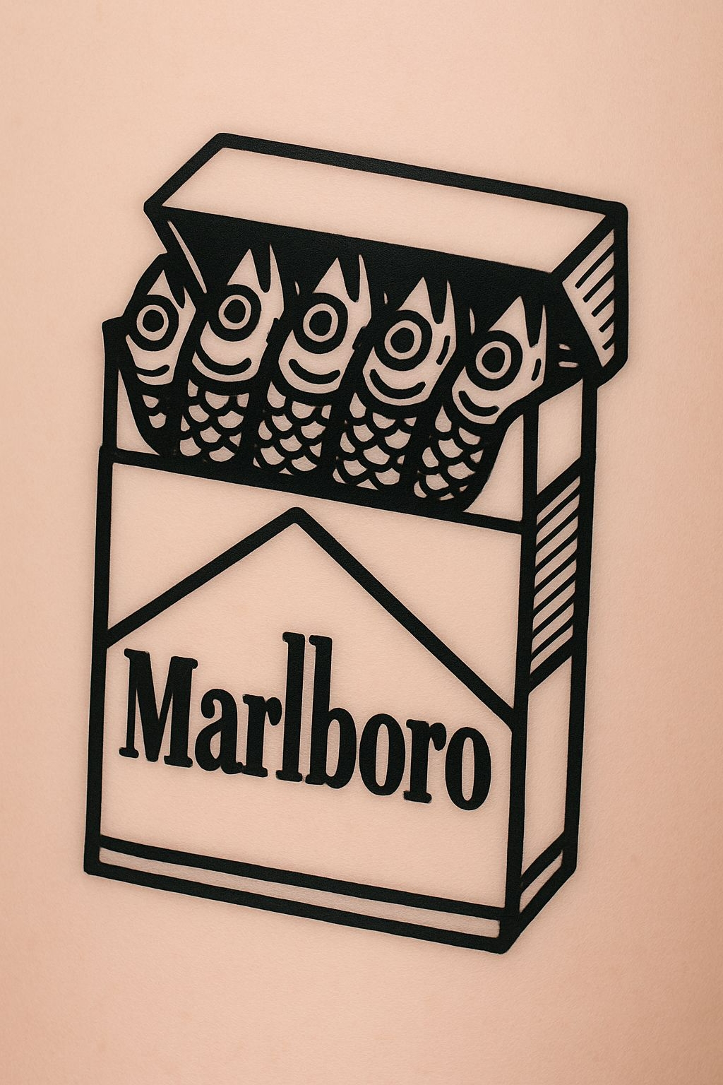 Whimsical Fish Heads in Marlboro Pack Silhouette T-Shirt
