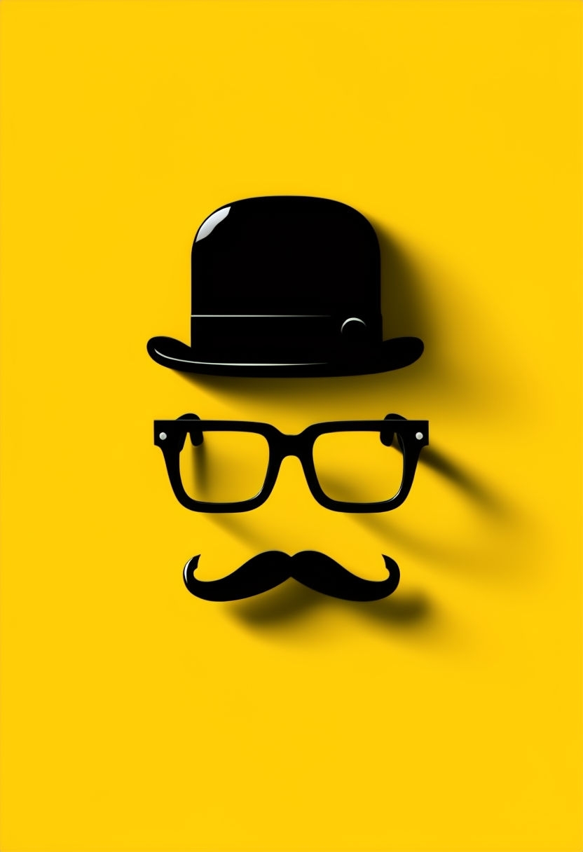 Minimalist Black Silhouettes with Bowler Hat and Glasses Poster