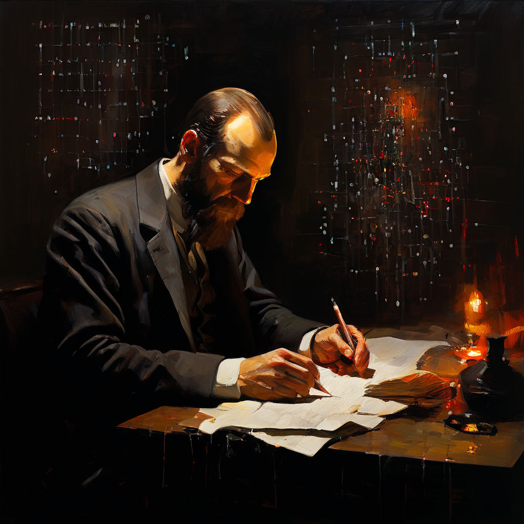 Fyodor Dostoevsky engrossed in writing by Bachir Mansour - Playground