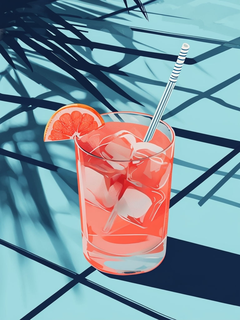 Coral Pink Summer Drink Illustration with Tropical Vibes Art