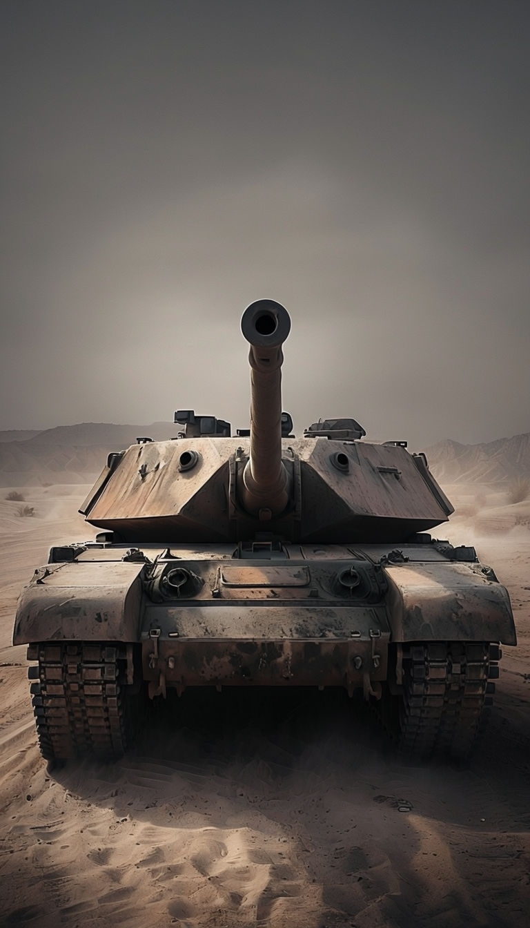 Silhouetted Battle Tank in Desert Landscape Mobile Wallpaper