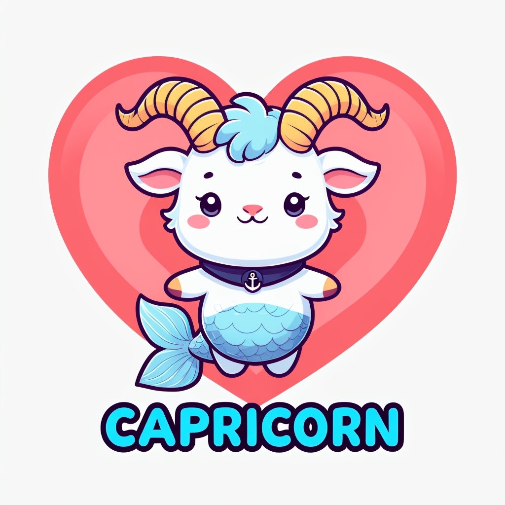 Cute Cartoon Capricorn Character with Heart Background Mug