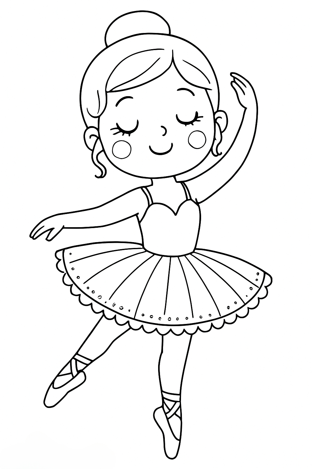 Whimsical Ballerina Line Drawing for Coloring Book Pages