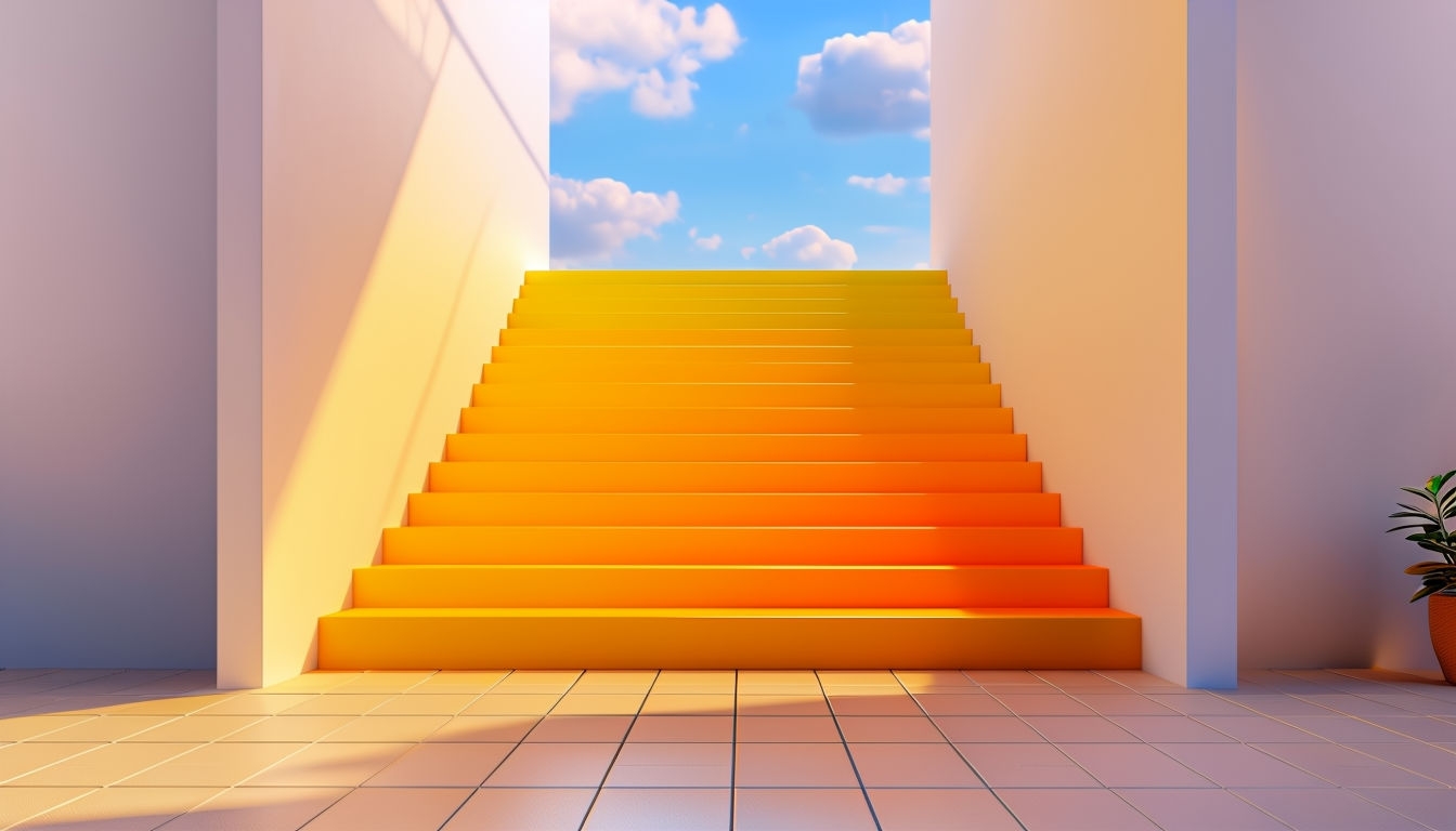 Vibrant Gradient Staircase Leading to Blue Sky Virtual Background