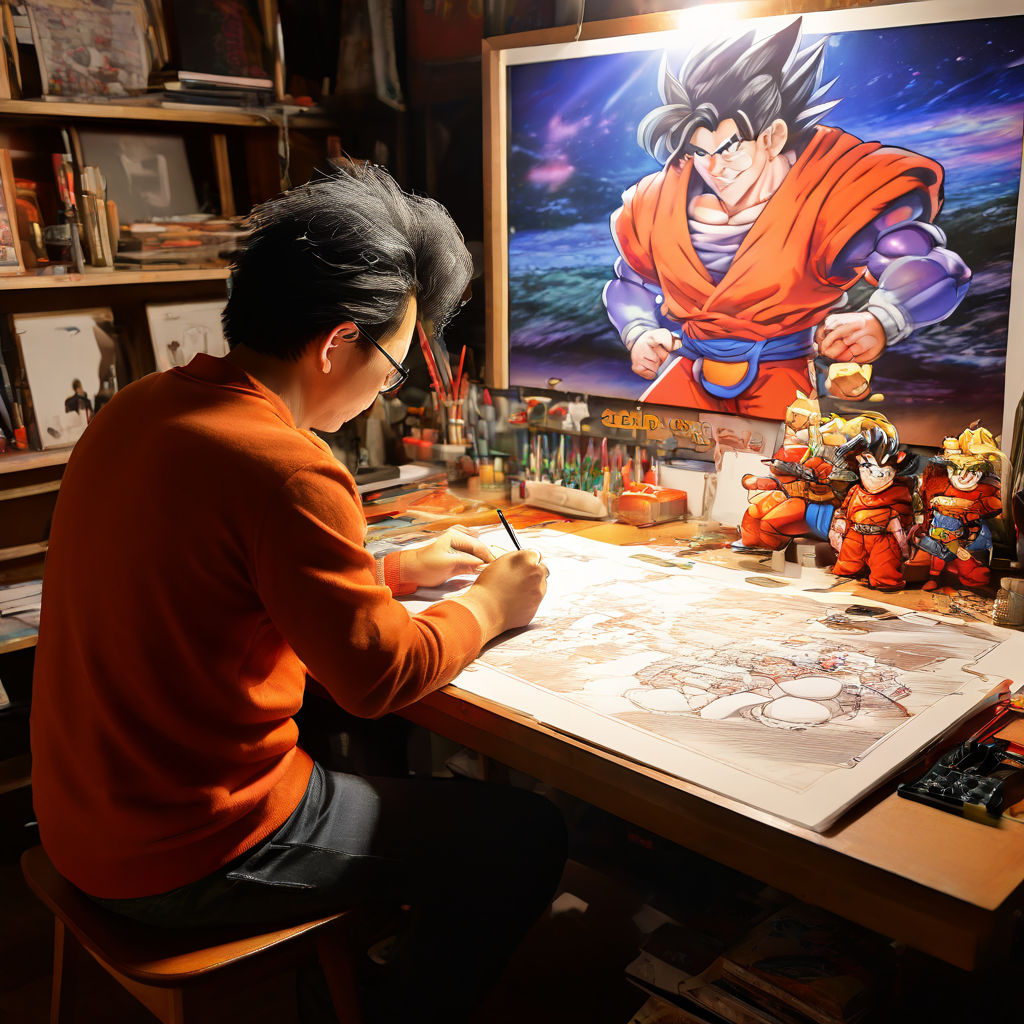 40 years old akira toriyama at a draw table drawing his char... by 6ale ...