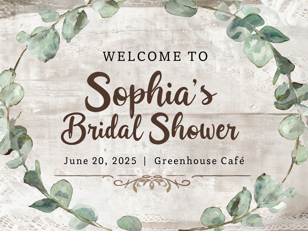 Rustic Bridal Shower Welcome Sign with Eucalyptus Decor Signs