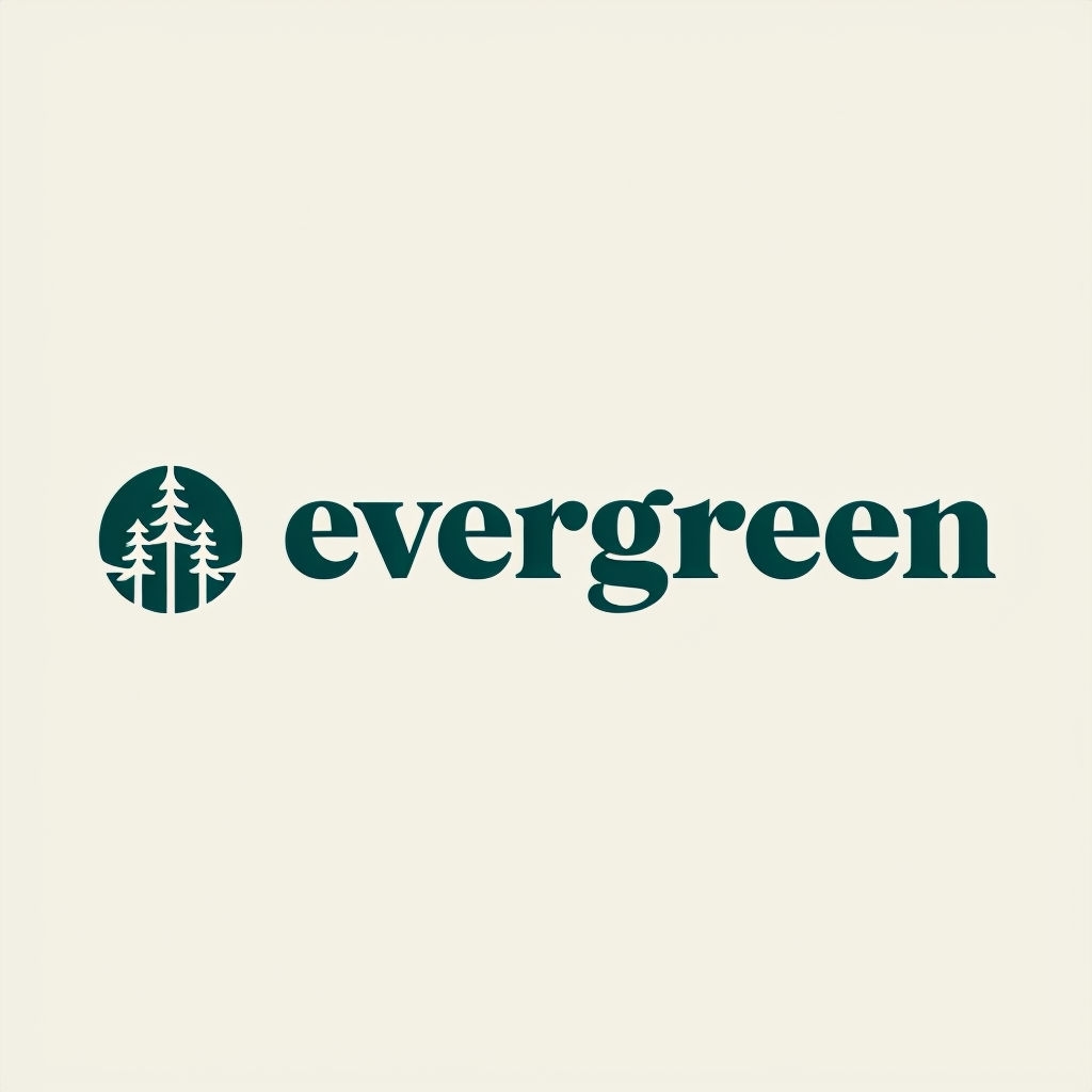 Minimalist Evergreen Logo with Stylized Tree Icon Design