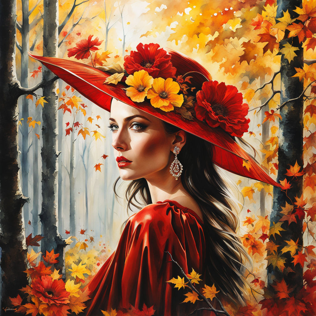 portrait painting of a beautiful fashionista walking through the 