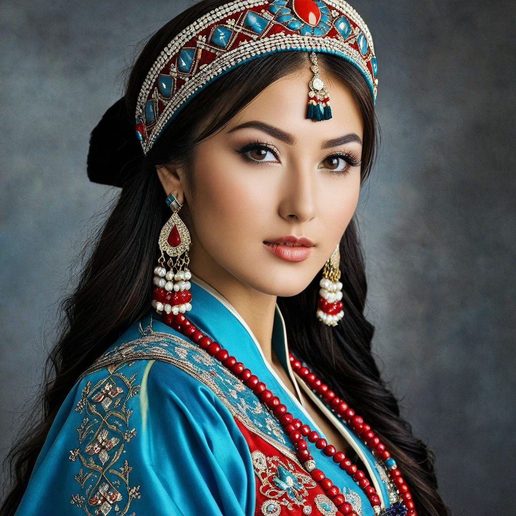 Turkic young woman dressed in traditional attire by hamza turan ...