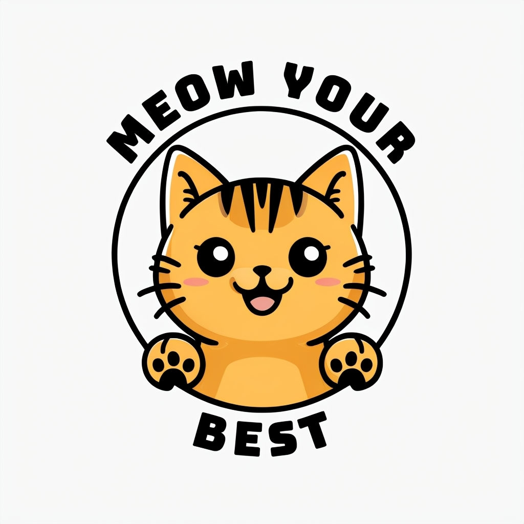 Cheerful Playful Cat with "Meow Your Best" Quote Sticker