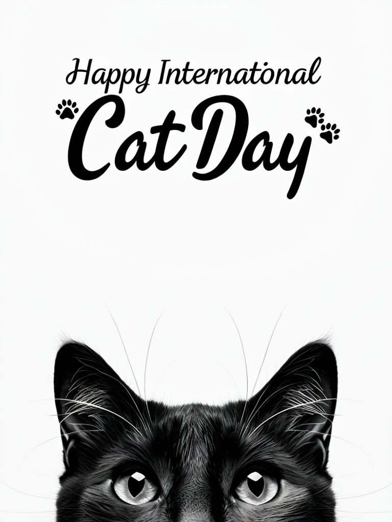 Elegant Black and White Cat Face Design for International Cat Day Social Media Post