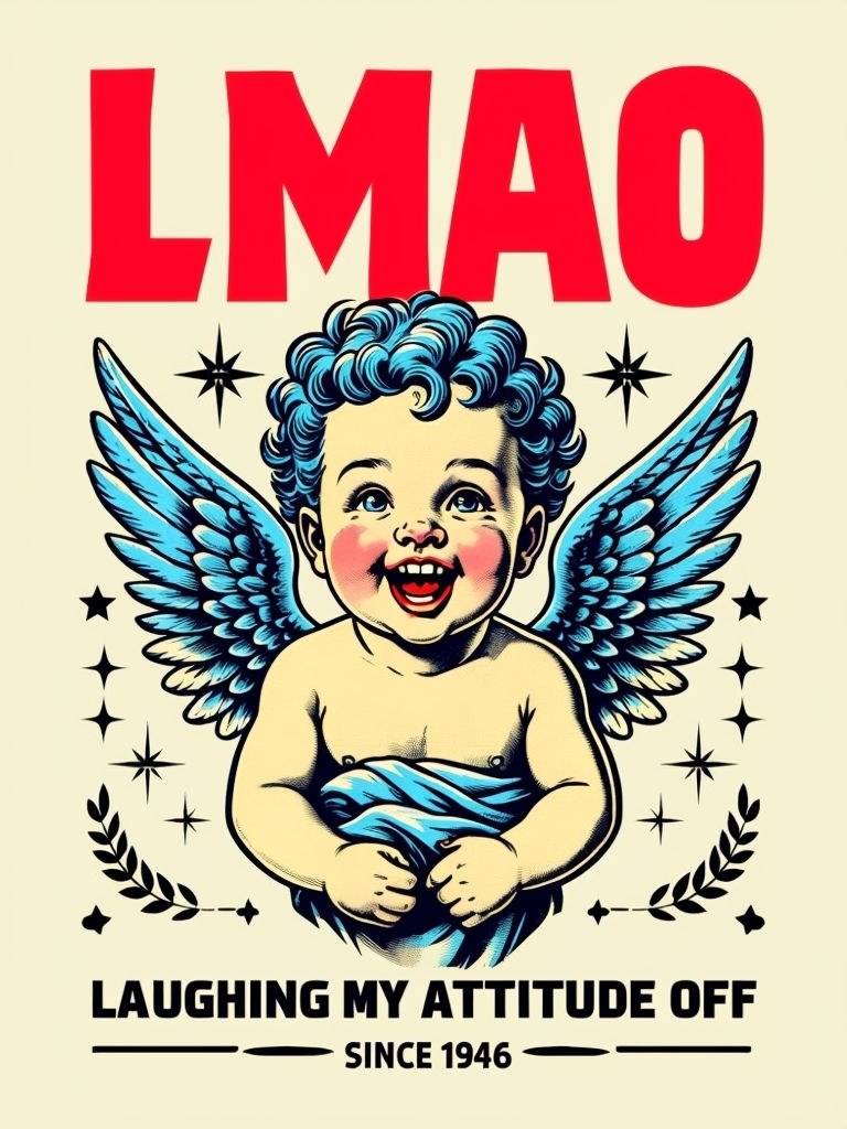 Cheerful Cherub LMAO Vintage Comic Book Style Poster