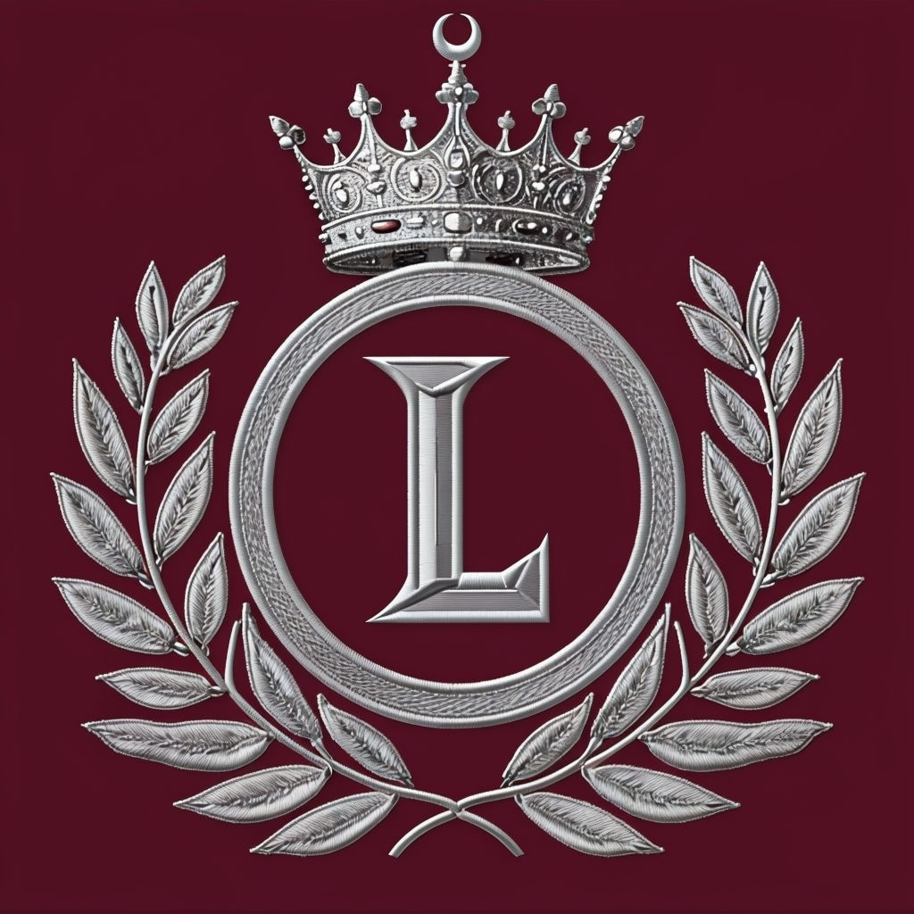 Elegant Silver Crown Monogram Crest on Rich Burgundy Background Monogram