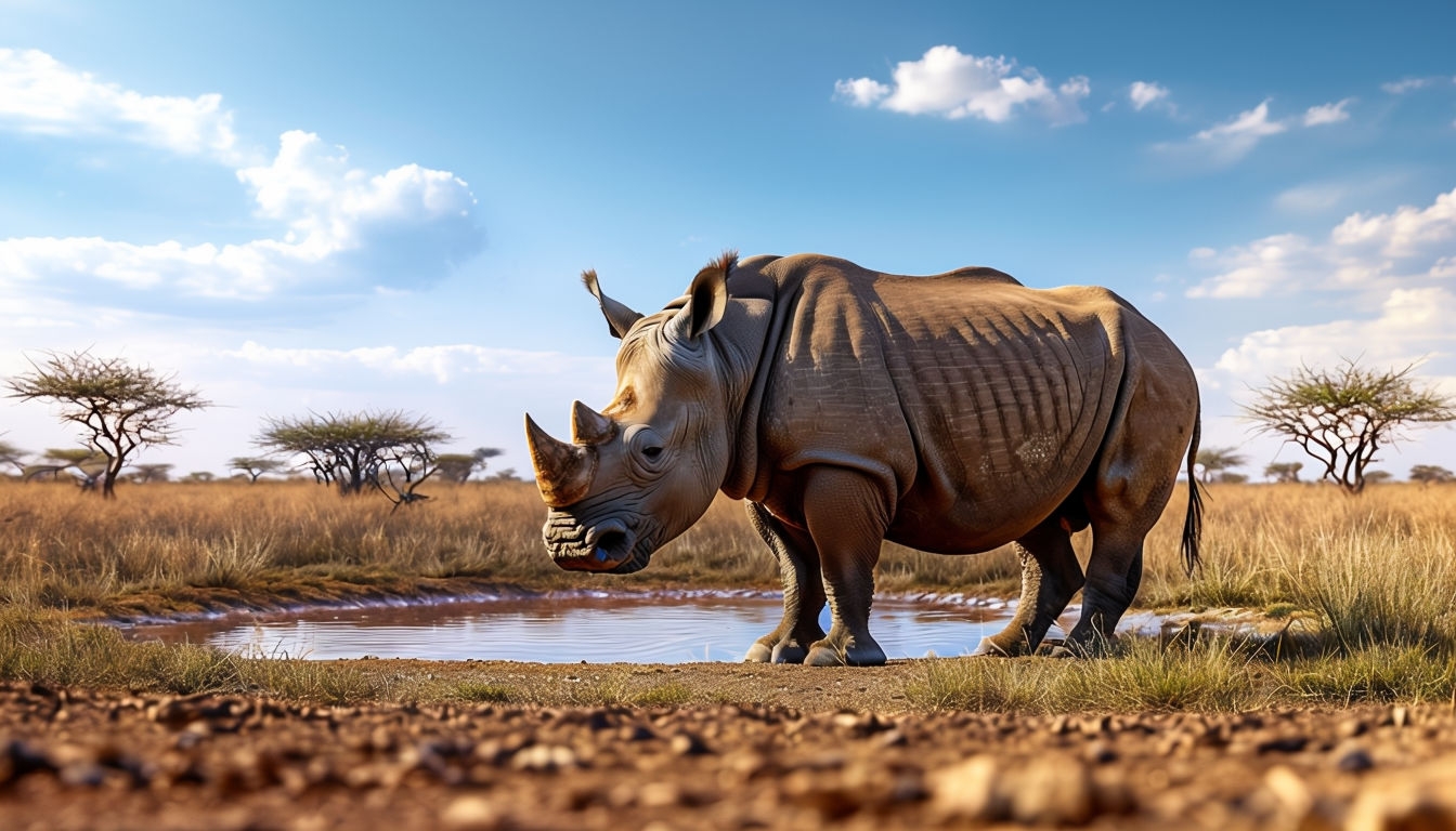 Realistic Black Rhinoceros by Watering Hole Virtual Background