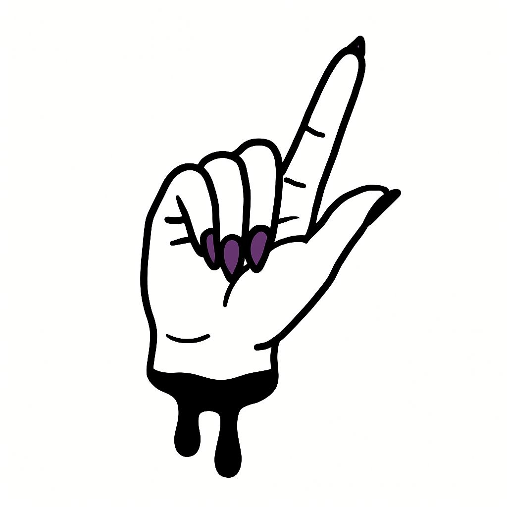 Minimalist Black Line Art Hand with Purple Nails Sticker