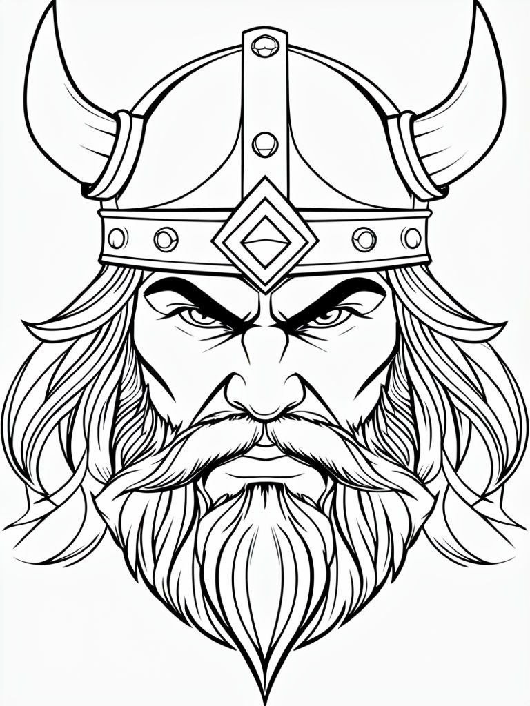 Intense Viking Face Outline for Coloring Book Pages