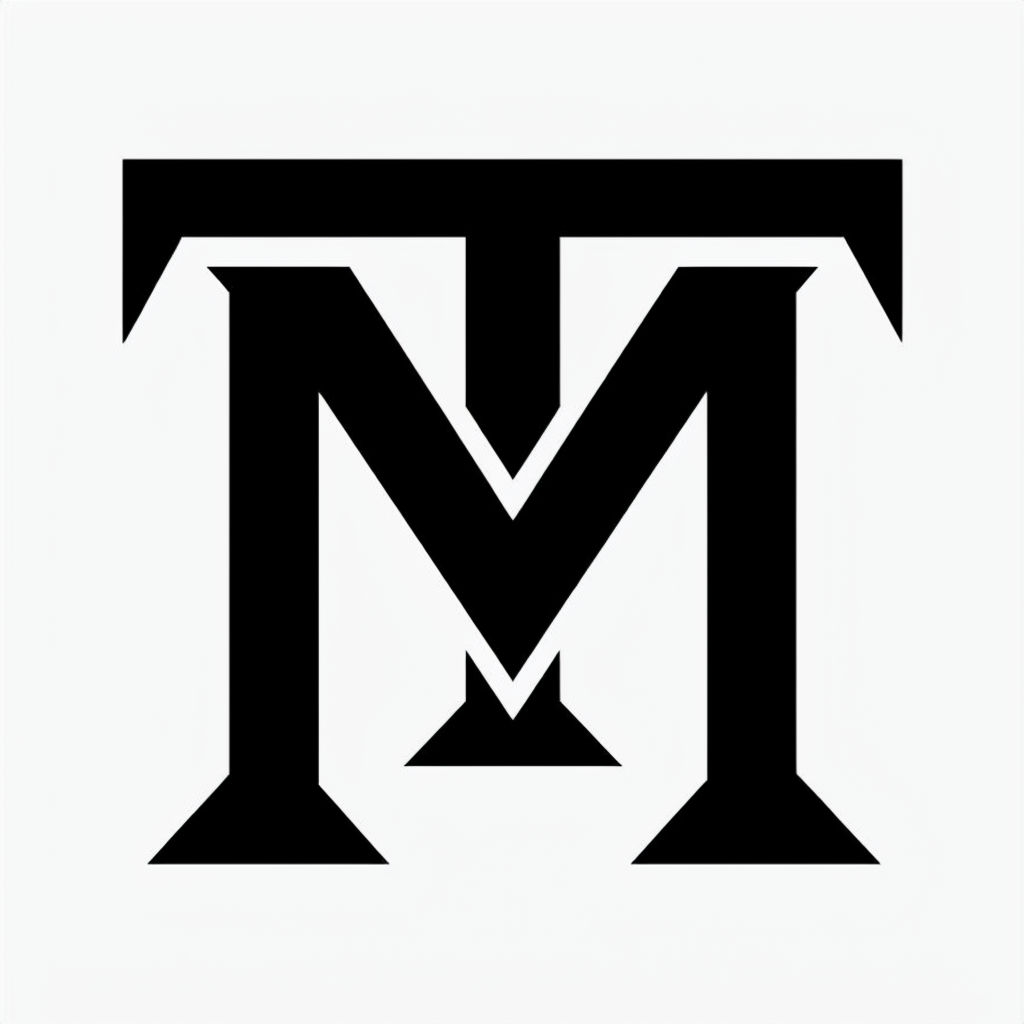 Intertwined MT Monogram Design in Black and White Graphic Monogram