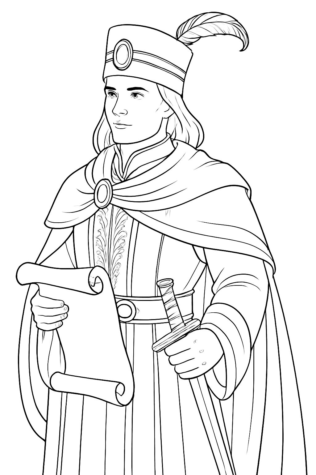 Medieval Fantasy Royal Character Line Drawing Illustration Coloring Book Pages