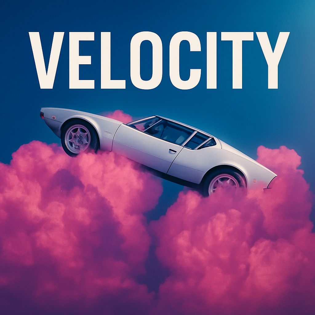 Surreal White Classic Car Floating Above Pink Clouds Album Cover