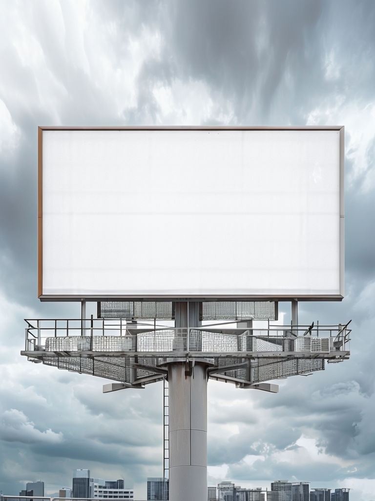 Large Blank Billboard Against Dramatic Cloudy Sky Photograph Mockup