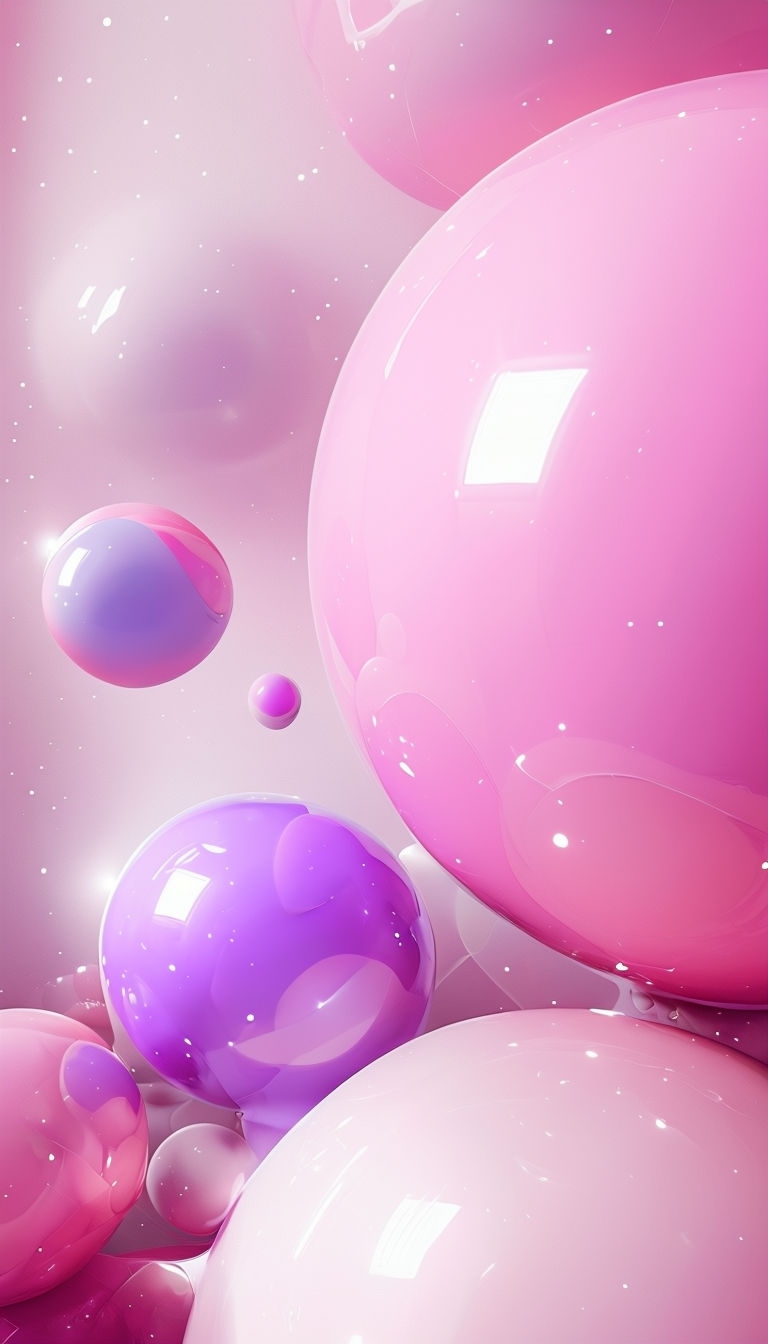 Pastel Pink and Lavender Glossy Spheres Digital Art Mobile Wallpaper
