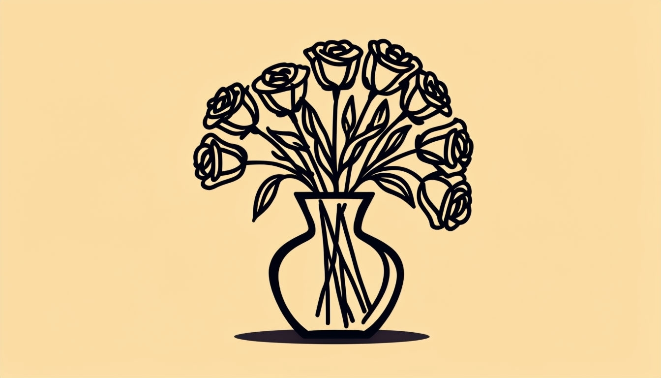 Minimalist Black Silhouette Vase with Roses Illustration Background