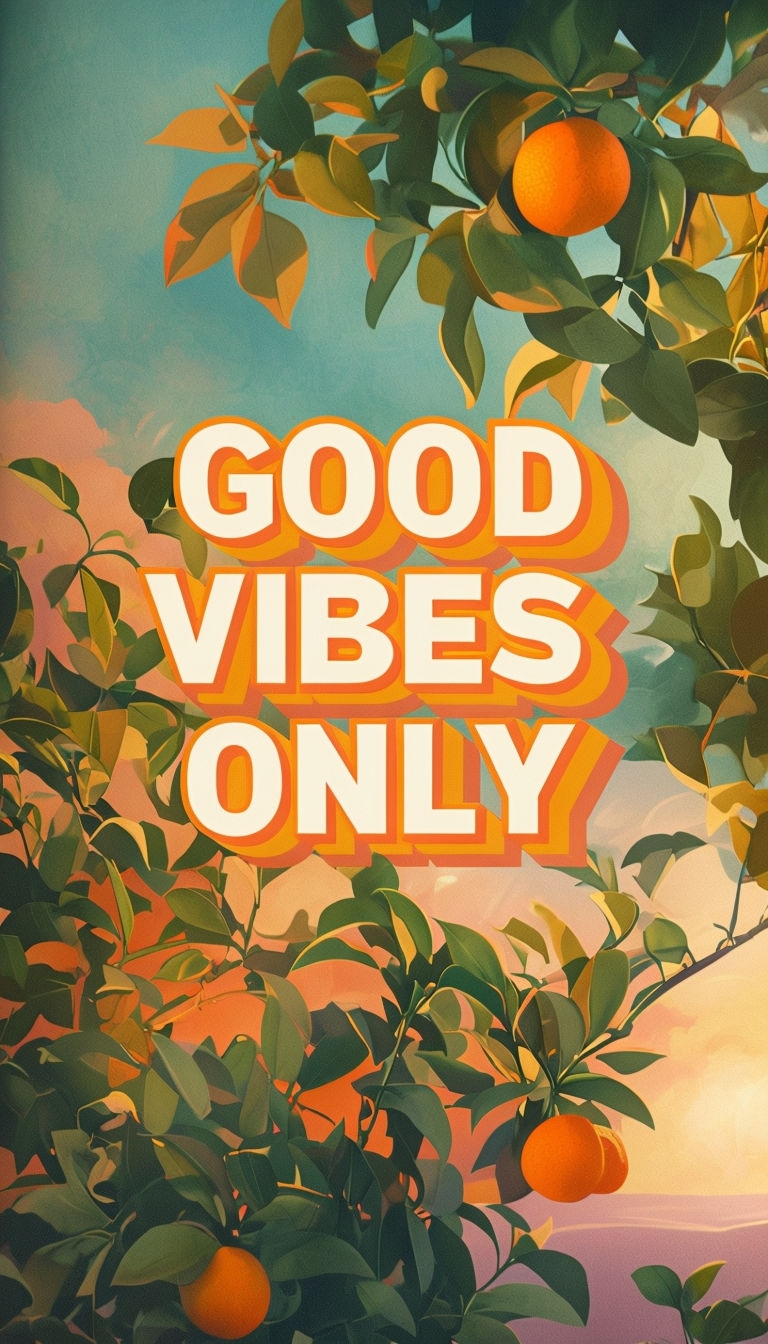Good Vibes Only Retro Motivational Poster with Lush Background Mobile Wallpaper