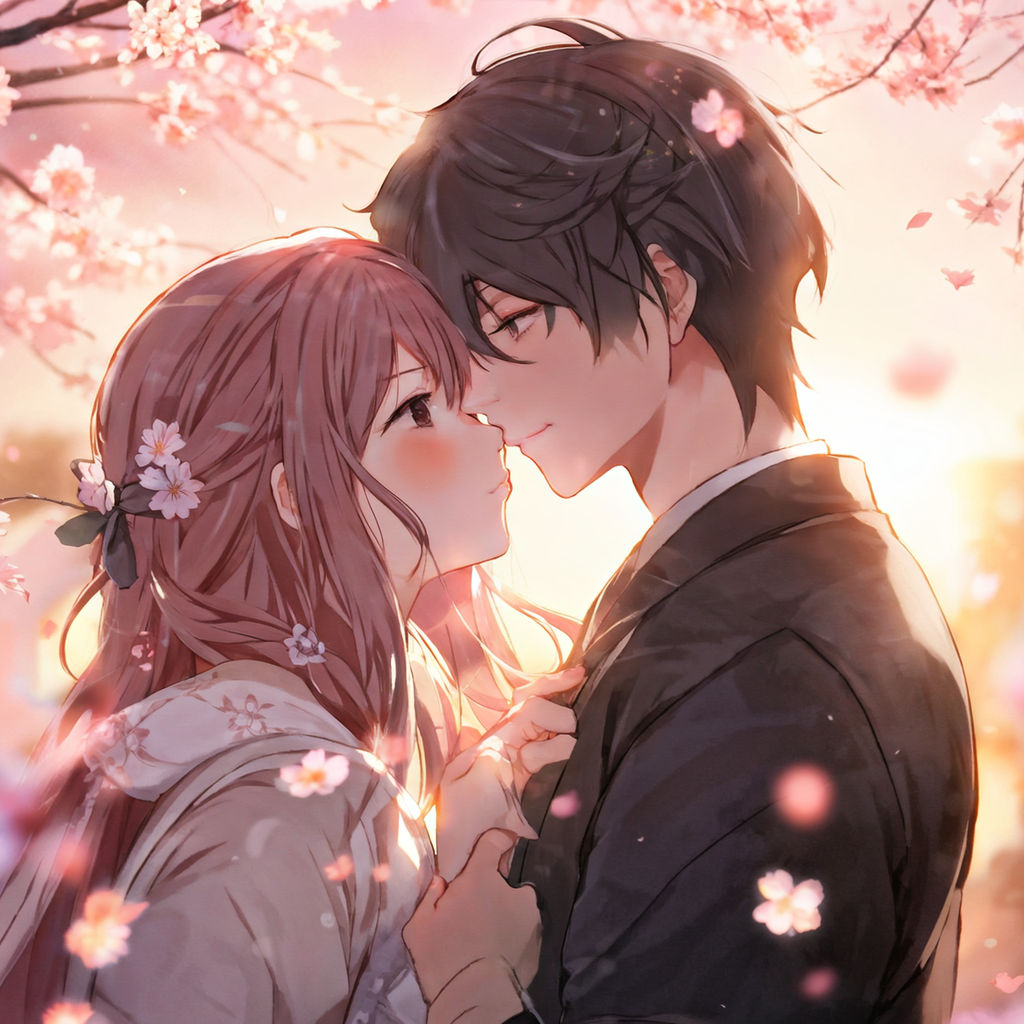 Anime girl and anime boy kissing each auther