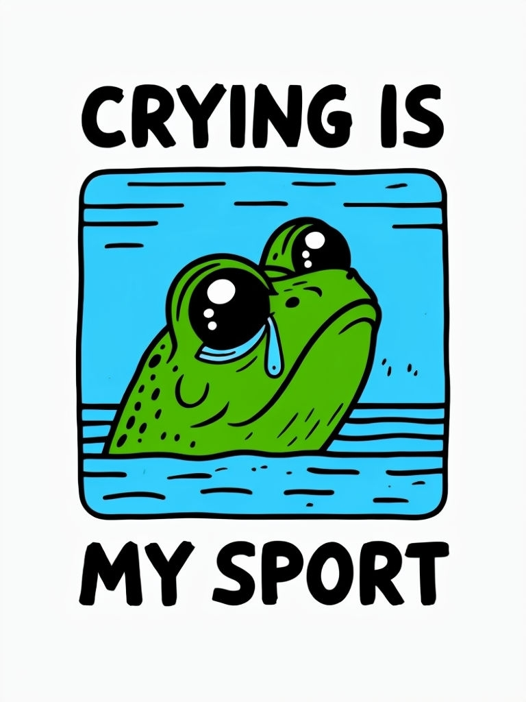 Crying Is My Sport Cartoon Frog Illustration Sticker
