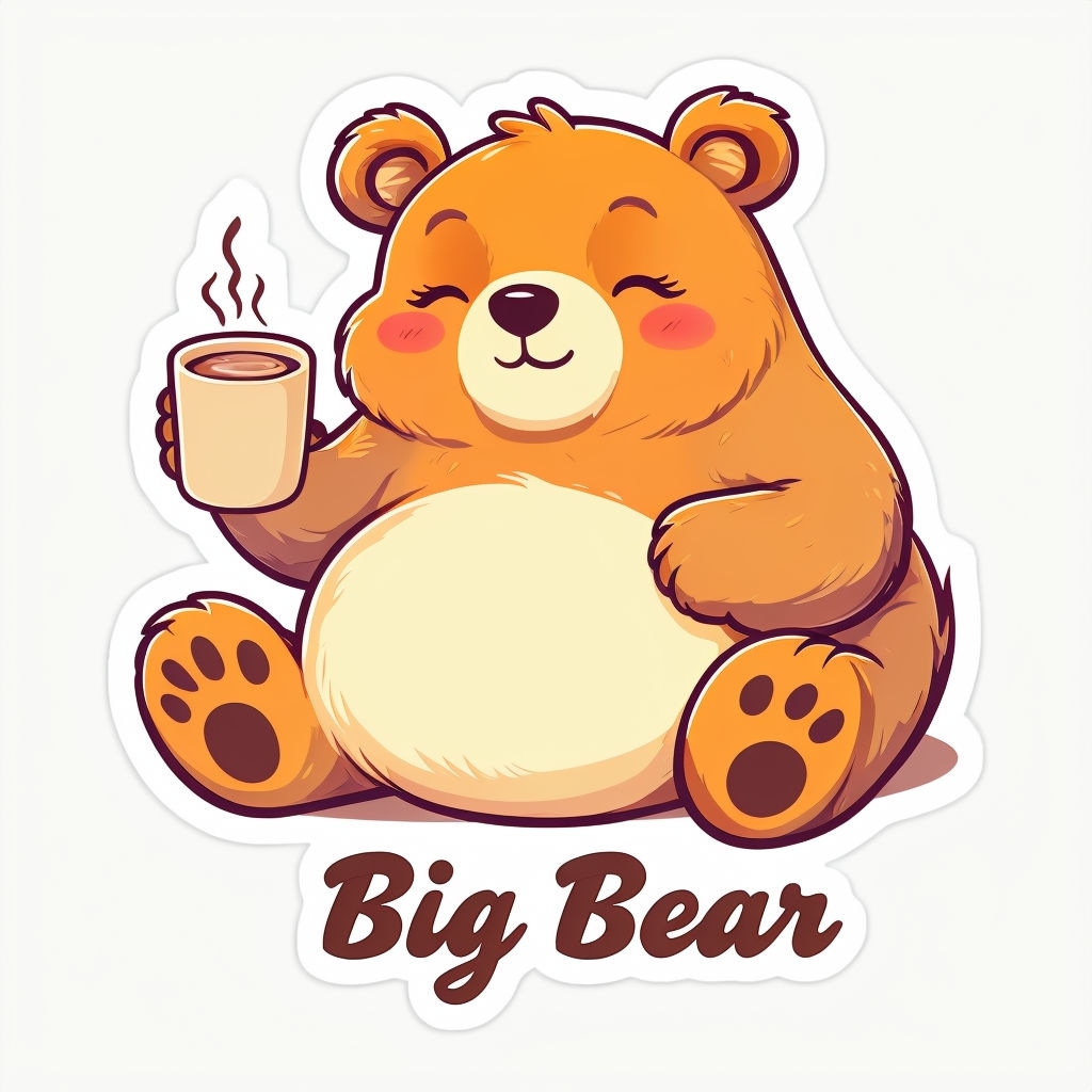 Cute Chubby Bear with Hot Cocoa Illustration Sticker