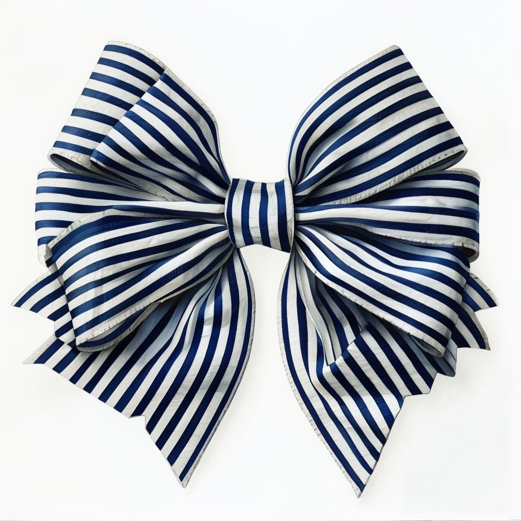 Navy Blue and White Striped Bow Illustration T-Shirt