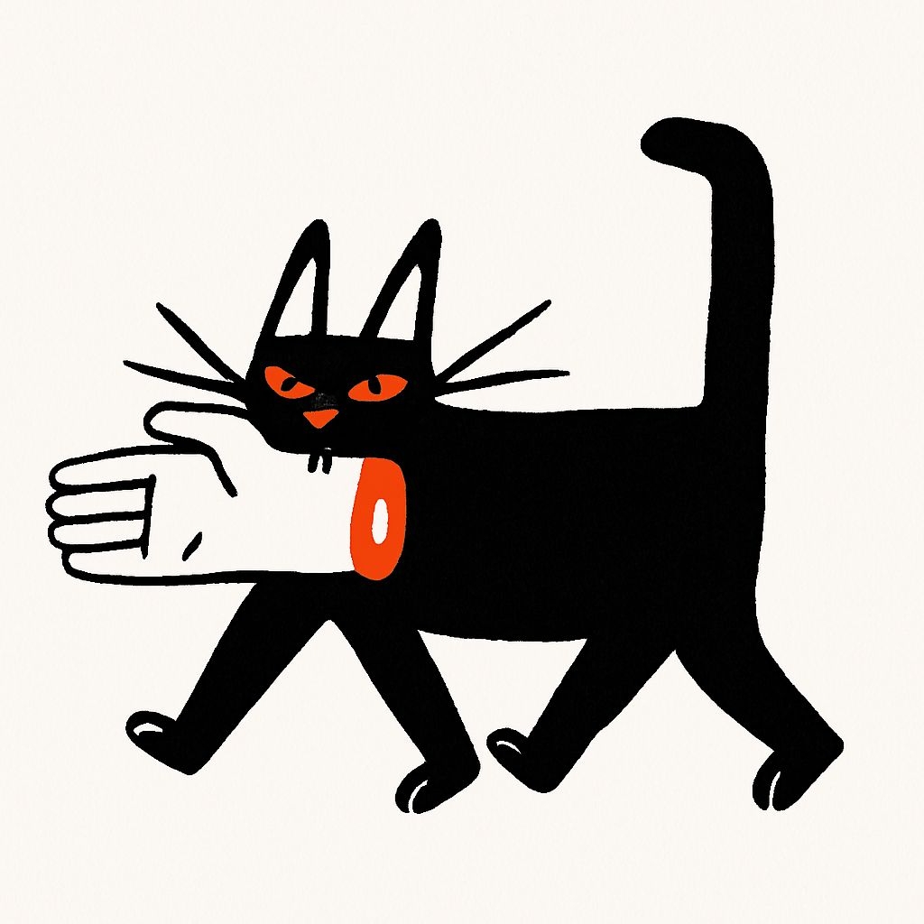 Playful Black Cat with Hand Illustration Minimalist T-Shirt