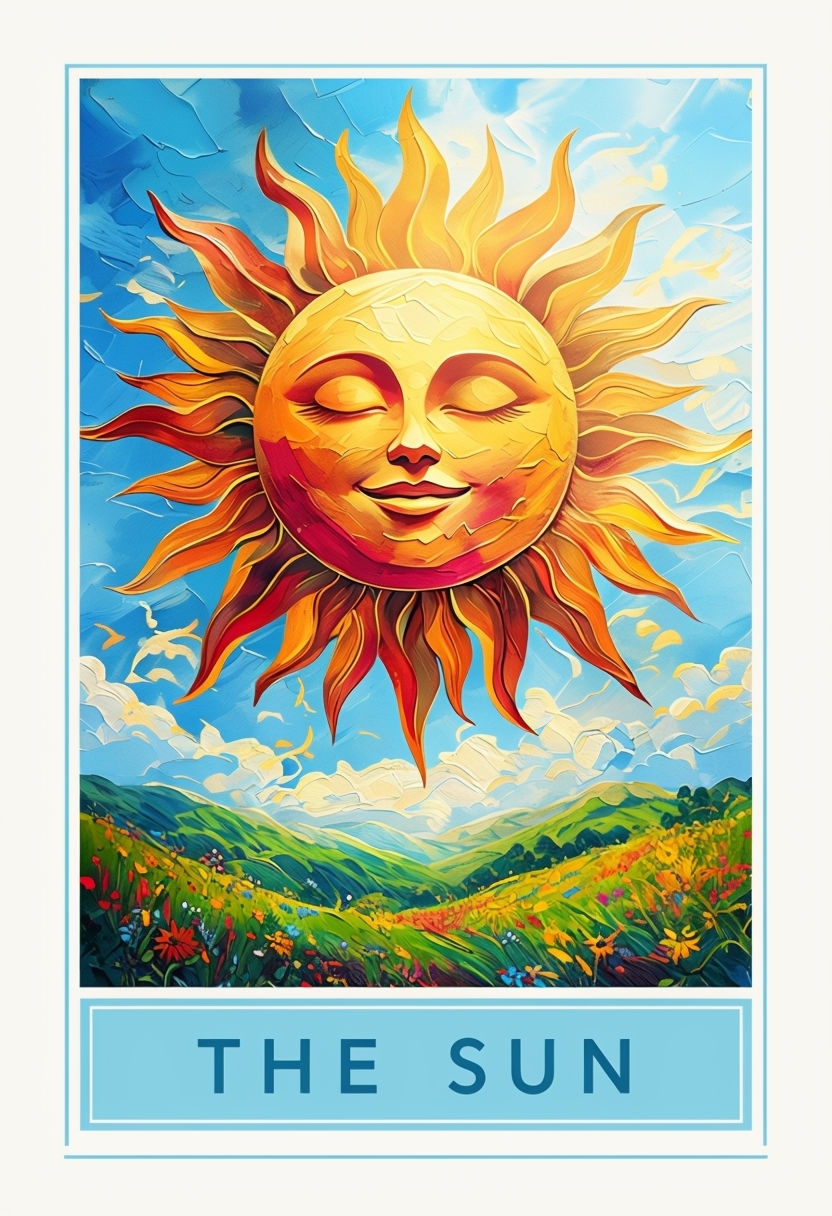 Radiant Anthropomorphic Sun with Joyful Landscape Poster