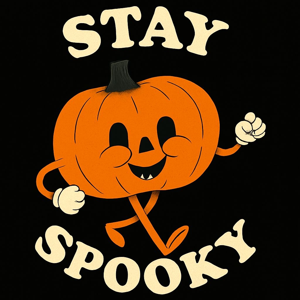 Cheerful Vintage Pumpkin Character with Stay Spooky Text T-Shirt