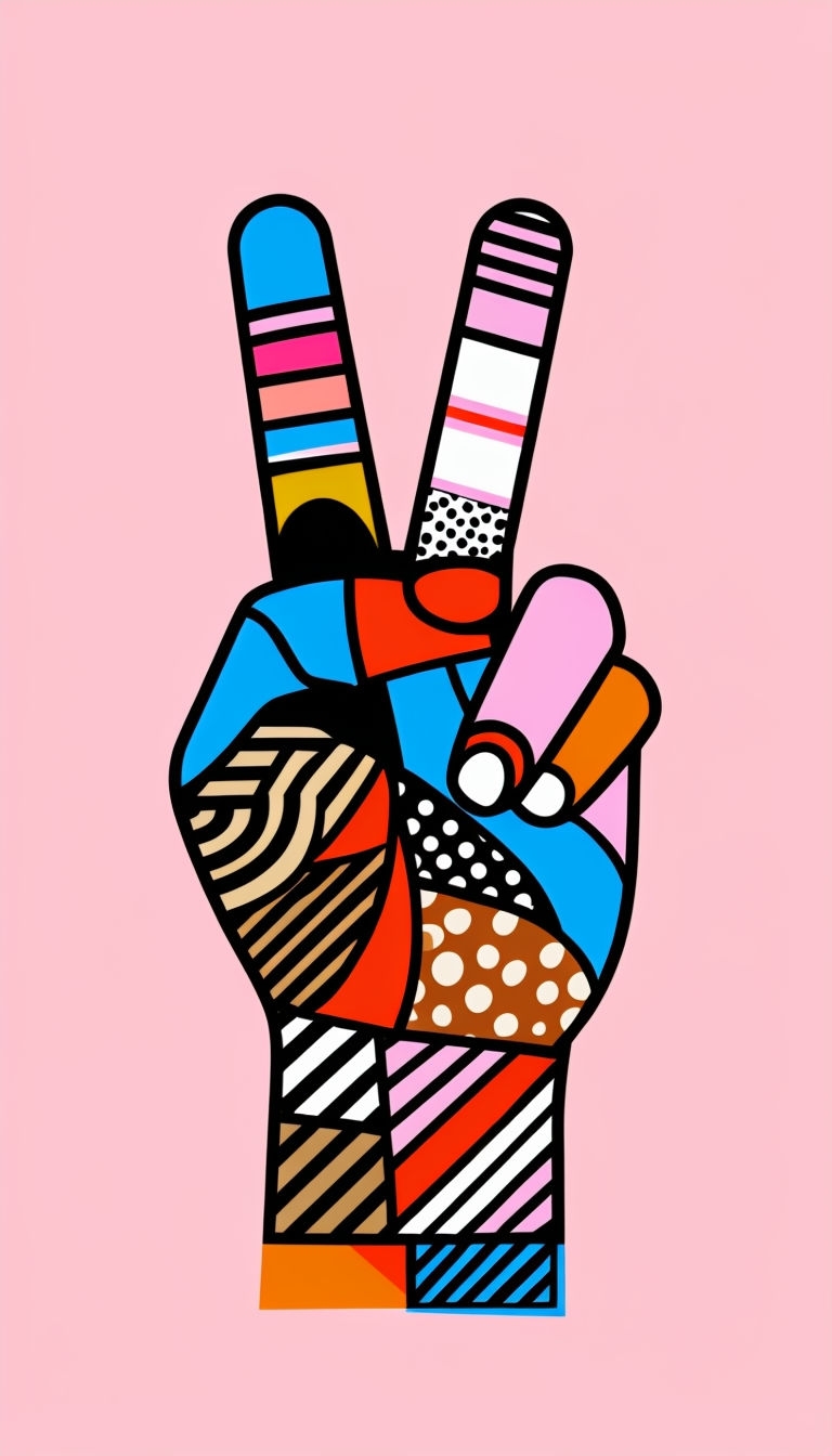 Colorful Abstract Peace Sign Hand Illustration Art