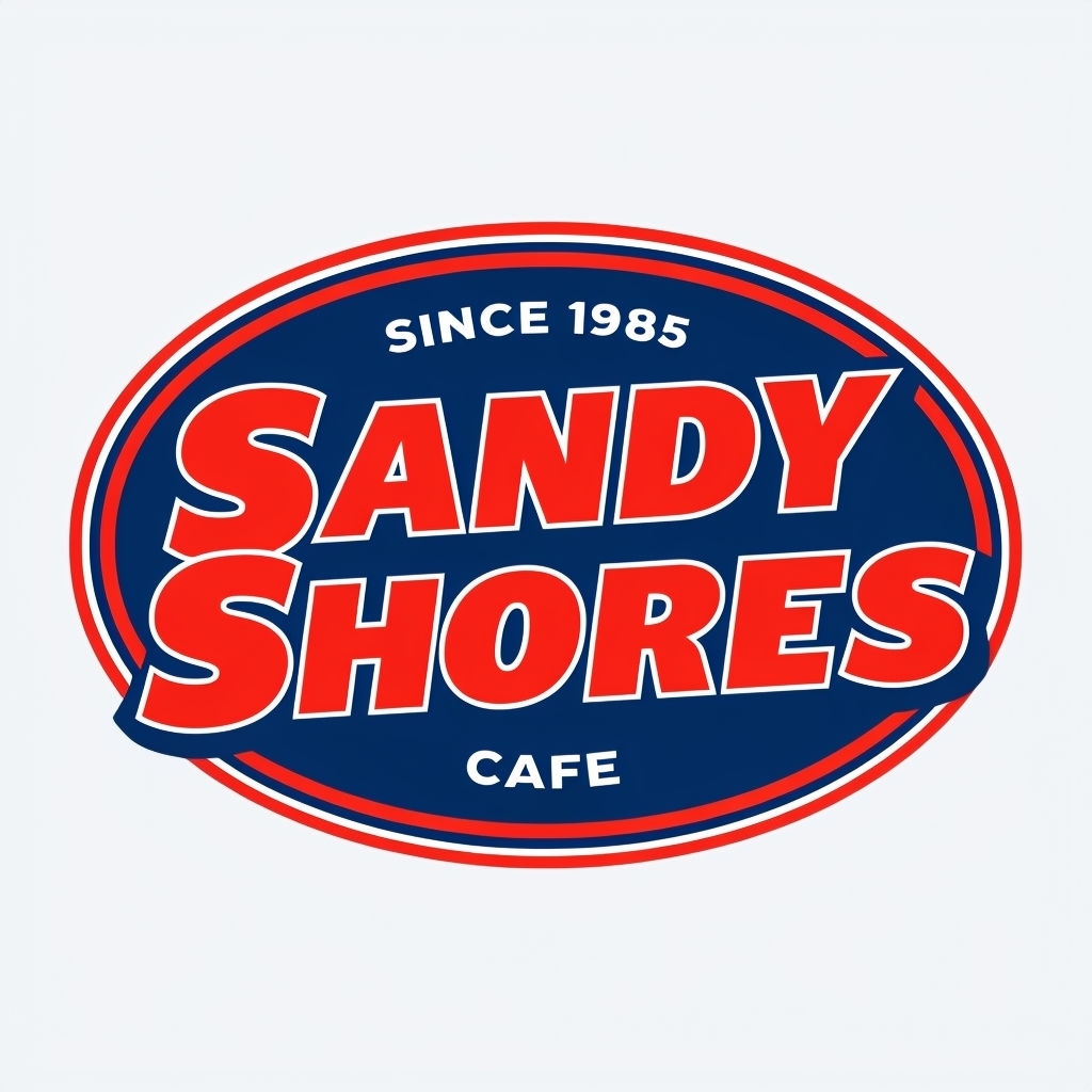 Sandy Shores Cafe Modern Bold Logo Design on Navy Blue Background