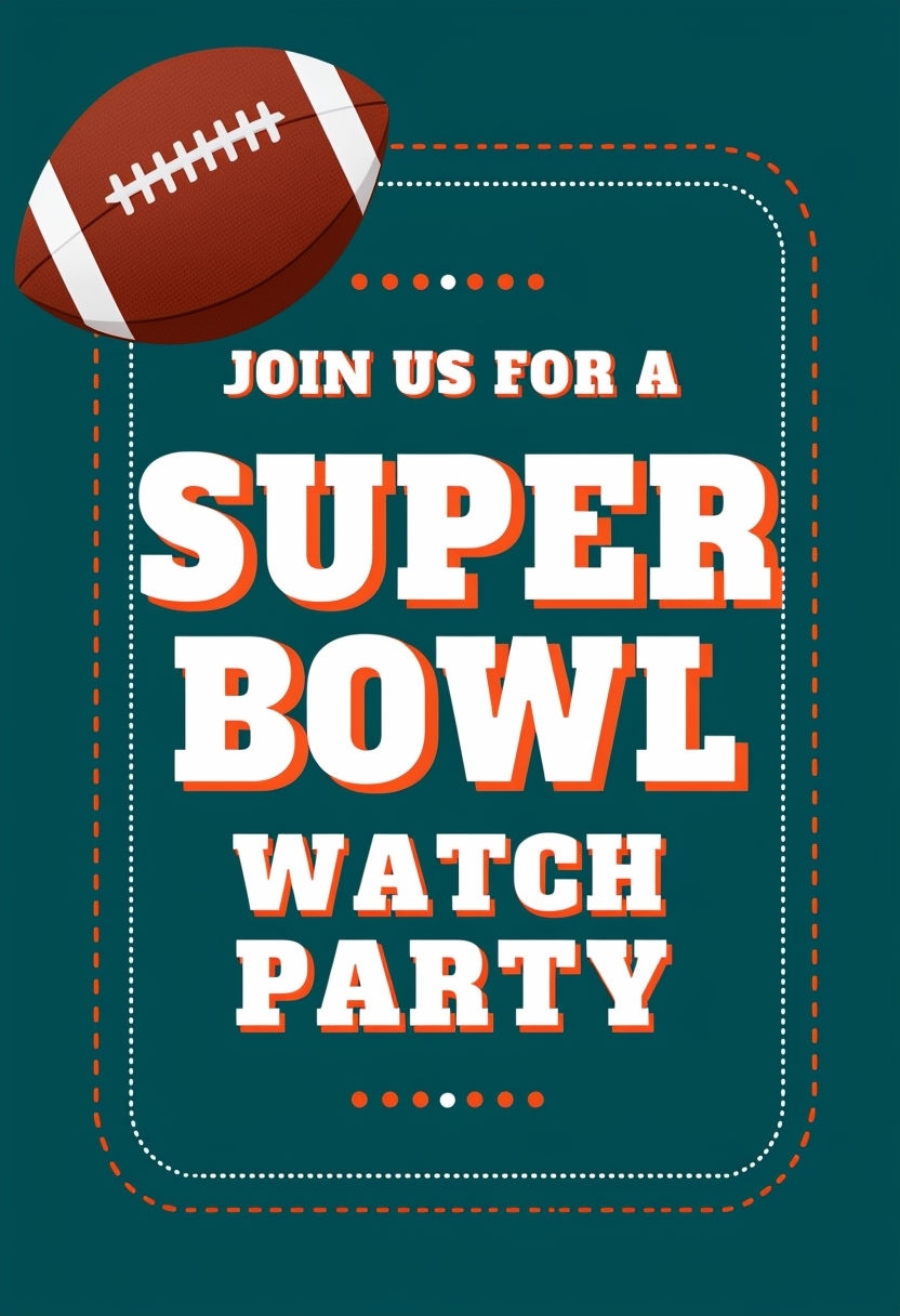 Retro Super Bowl Watch Party Invitation Design for Football Fans