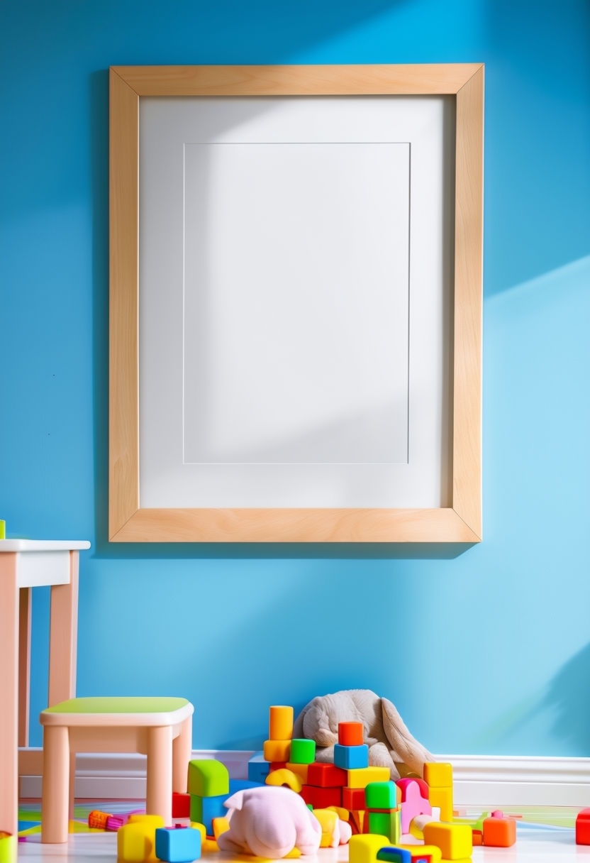 Photorealistic Child's Playroom Featuring Light Wood Frame Mockup