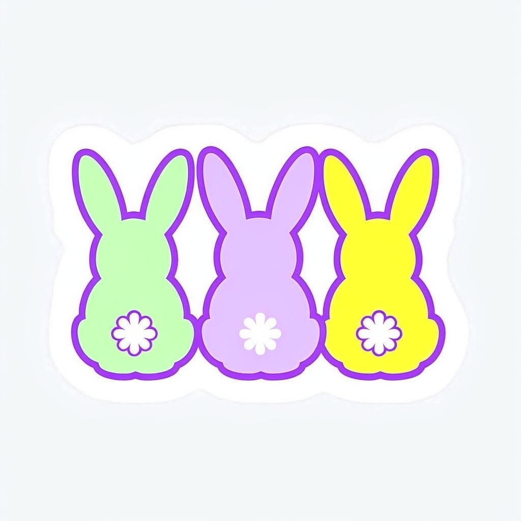 Pastel Bunny Silhouettes with Floral Patches Sticker