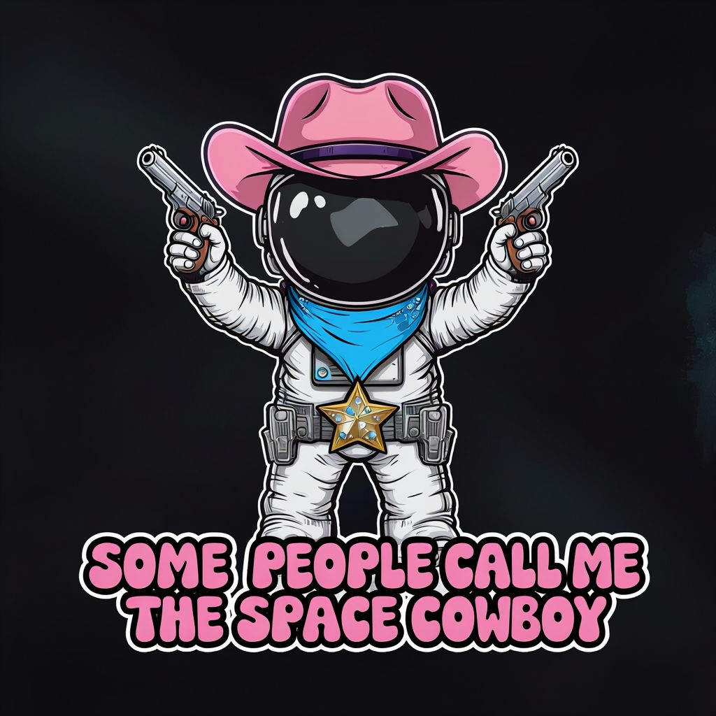 Playful Astronaut in Cowboy Hat Illustration Poster