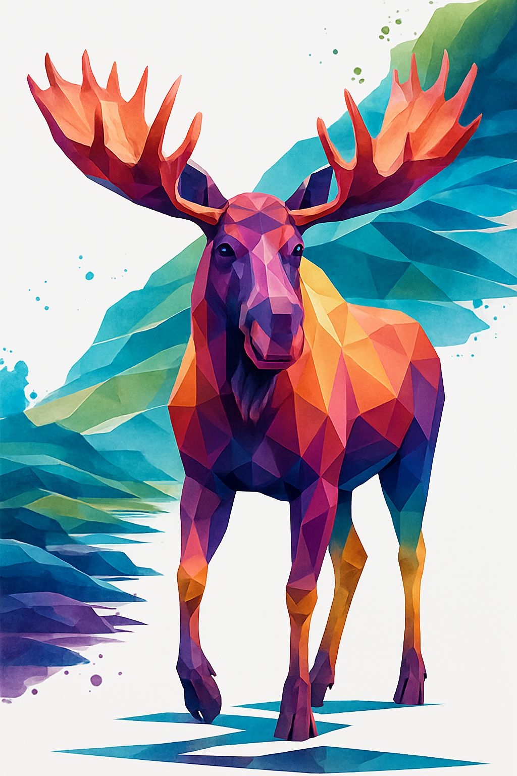 Vibrant Geometric Moose Illustration in Bold Colors Art