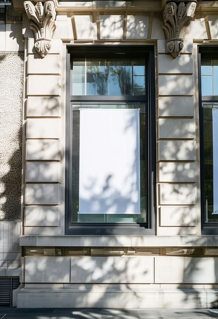 Elegant Architectural Building with White Banner Mockup