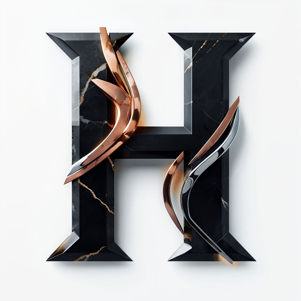 Futuristic Geometric Black Marble Letter H Monogram Design