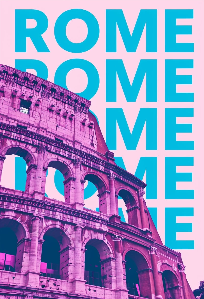 Vibrant Magenta Colosseum Graphic Design Poster