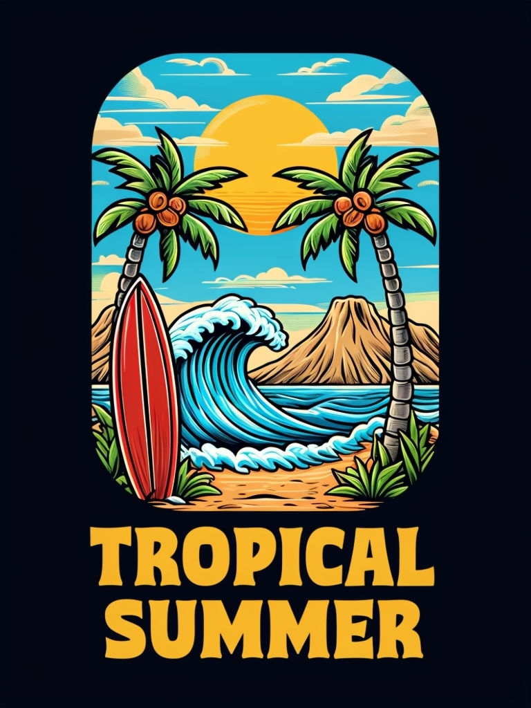 Vibrant Tropical Summer Cartoon Scene T-Shirt